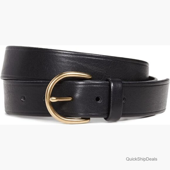 Leather Belt with Gold-Tone Buckle, 1.25in Width main image 4